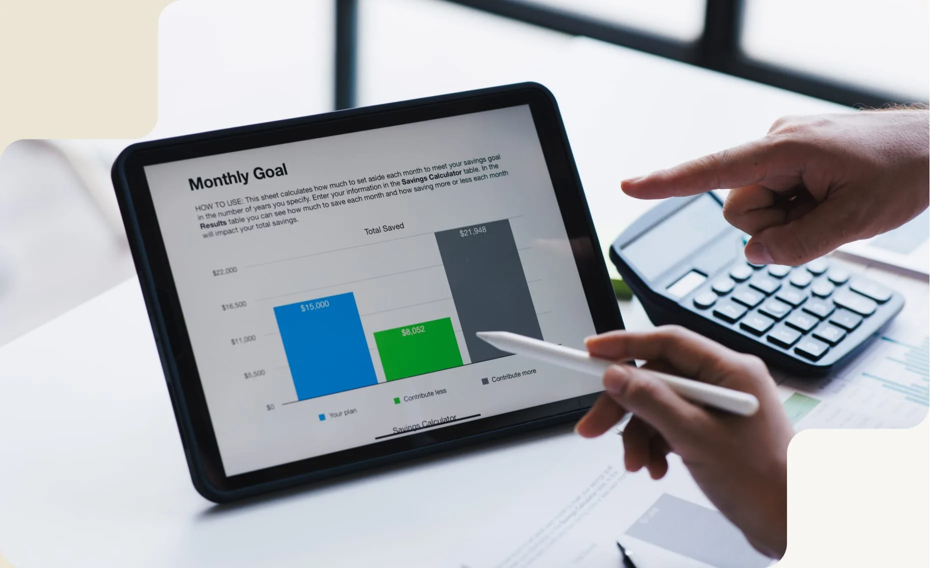 Financial goal and funding analysis on a digital screen